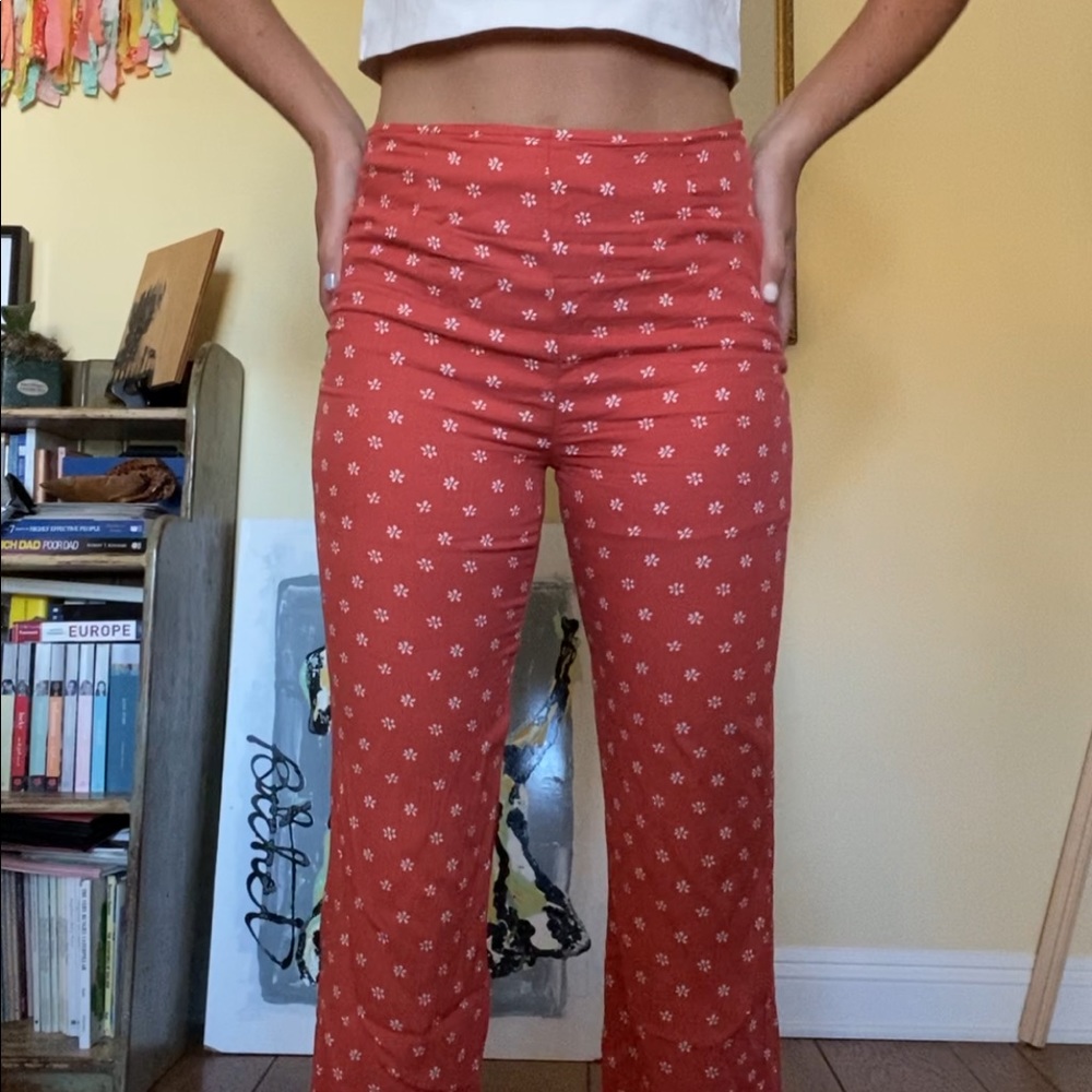 Coral Floral Pants